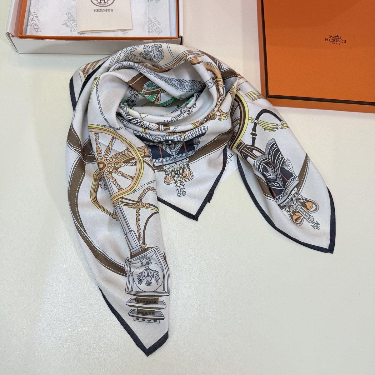 Hermès Carriage Print Silk Scarf product image 6, provided for visual reference and product detail review