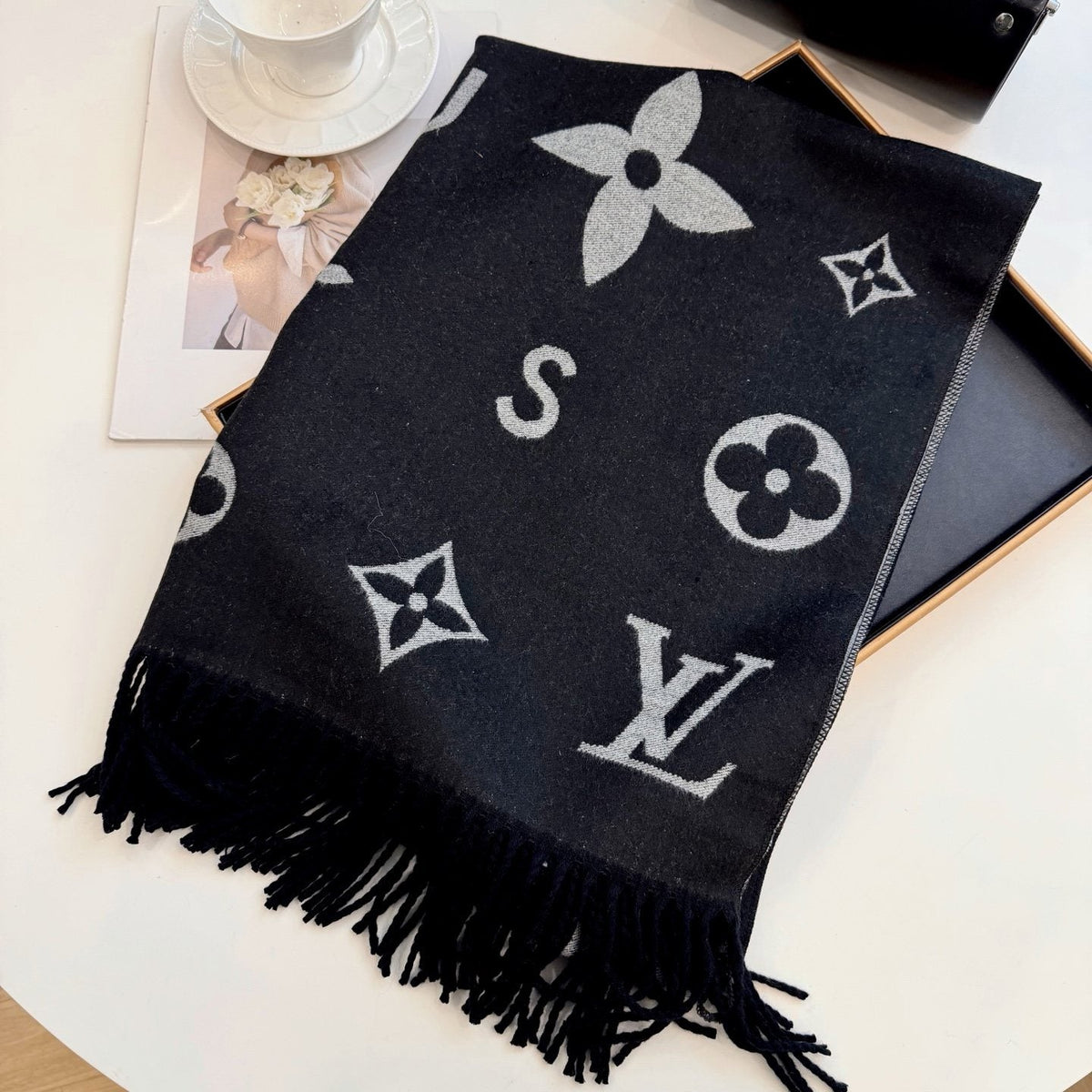 Louis Vuitton Black & Gray Patterned Scarf product image 9, provided for visual reference and product detail review