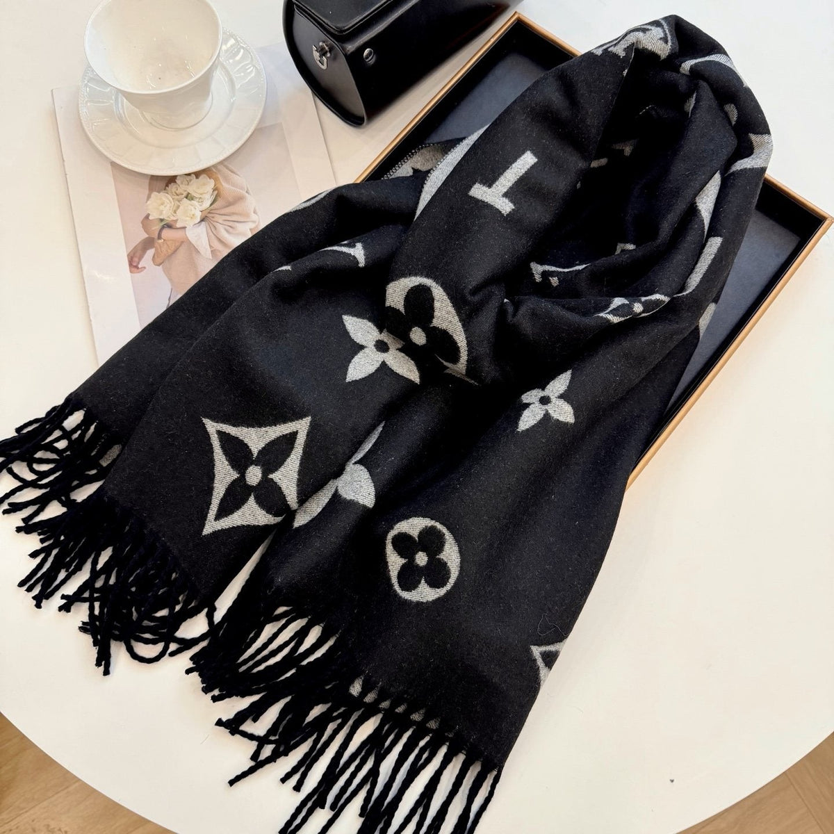 Louis Vuitton Black & Gray Patterned Scarf product image 7, provided for visual reference and product detail review