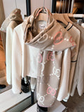 Gucci Beige Brown Ivory Monogram Fringed Scarf product image 1, provided for visual reference and product detail review