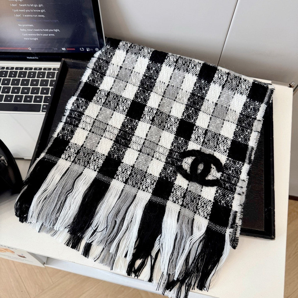 Chanel Checked Fringe Scarf product image 3, provided for visual reference and product detail review