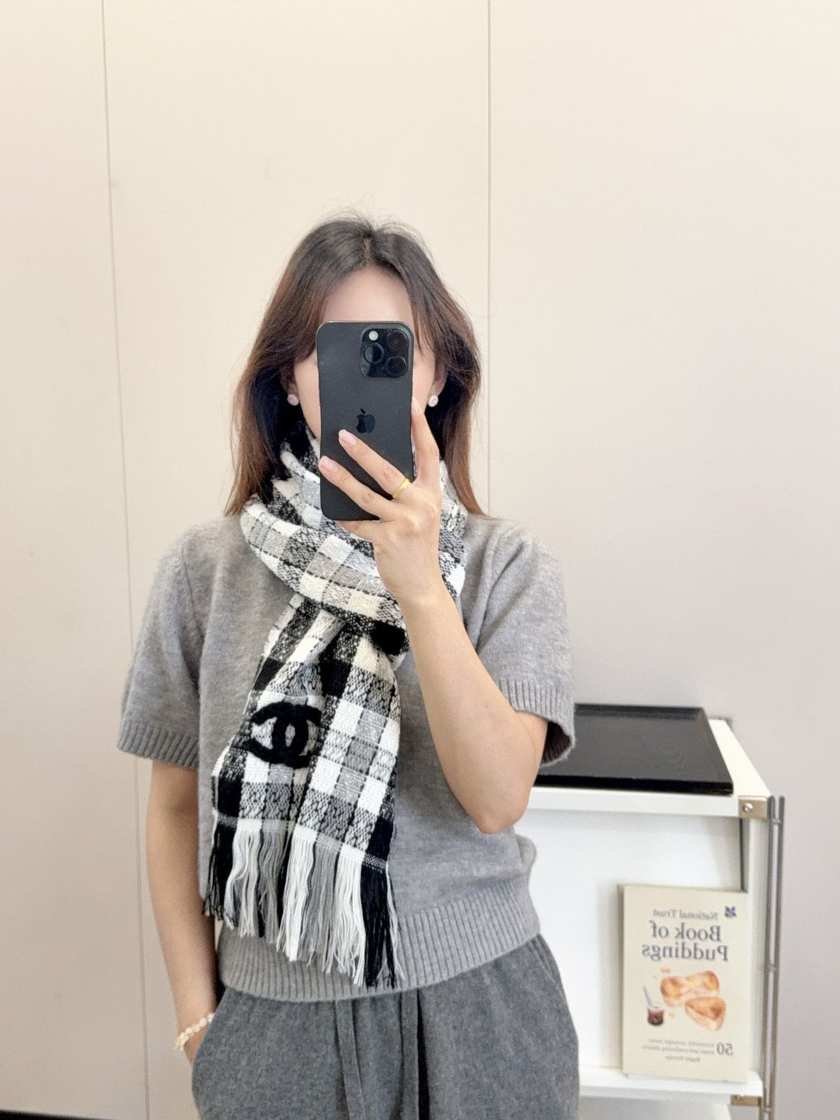 Chanel Checked Fringe Scarf product image 6, provided for visual reference and product detail review