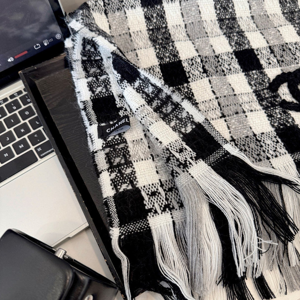 Chanel Checked Fringe Scarf product image 9, provided for visual reference and product detail review