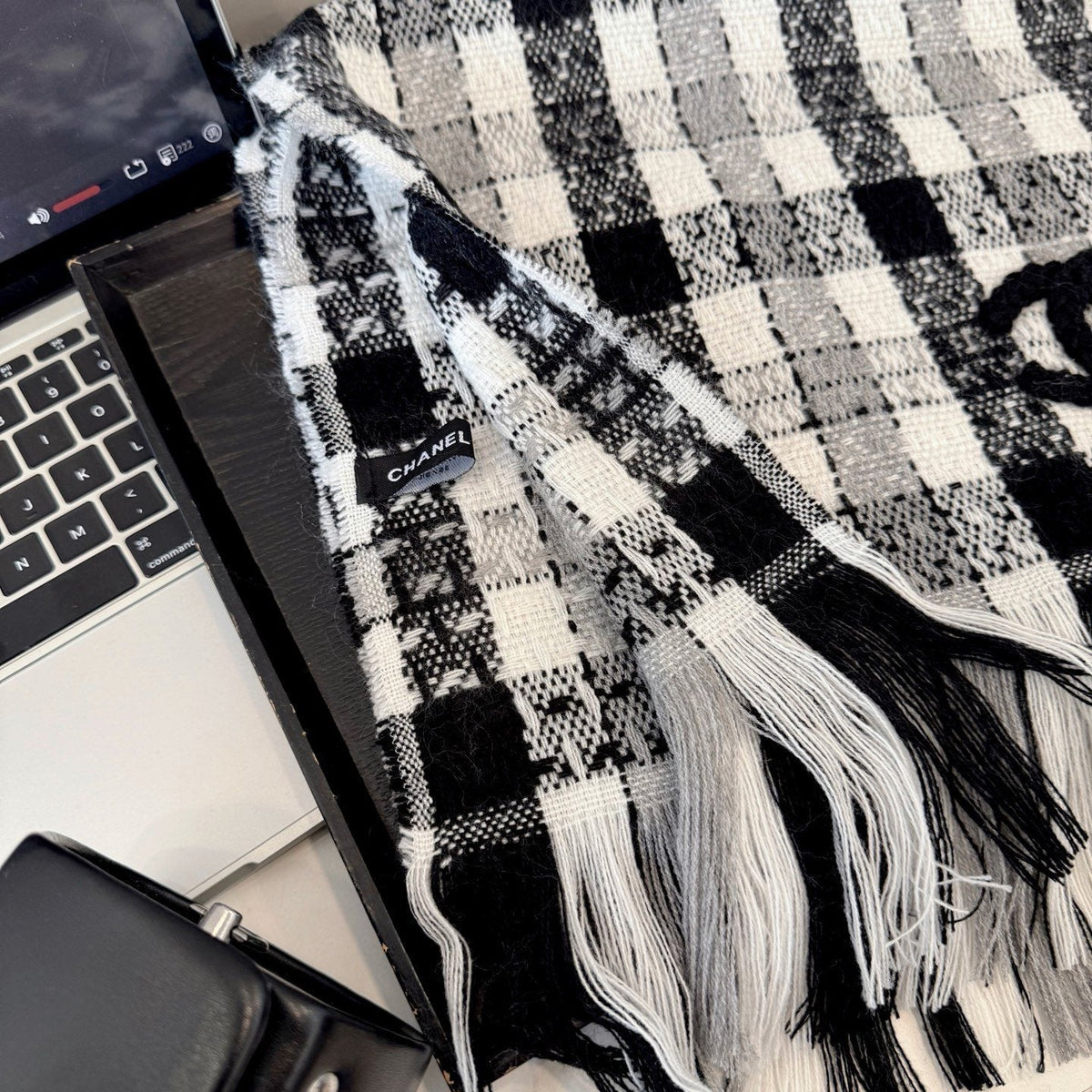 Chanel Checked Fringe Scarf product image 9, provided for visual reference and product detail review