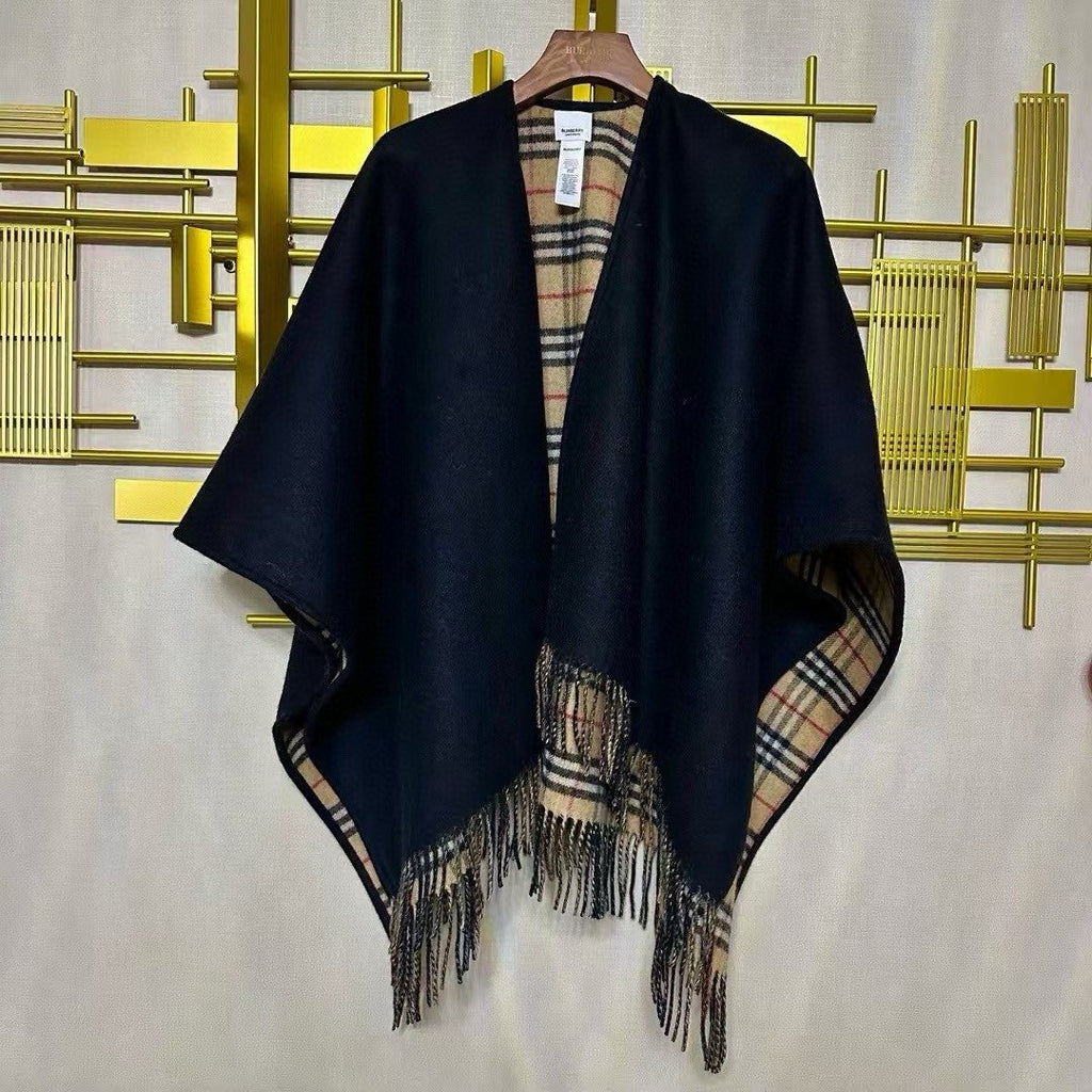 Burberry Reversible Plaid Fringed Poncho Wrap product image 8, provided for visual reference and product detail review