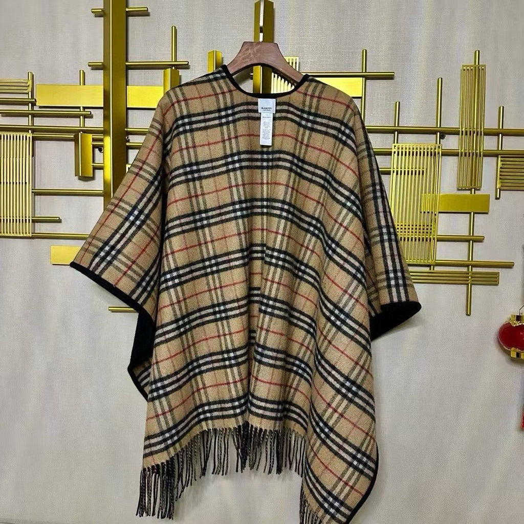 Burberry Reversible Plaid Fringed Poncho Wrap product image 9, provided for visual reference and product detail review