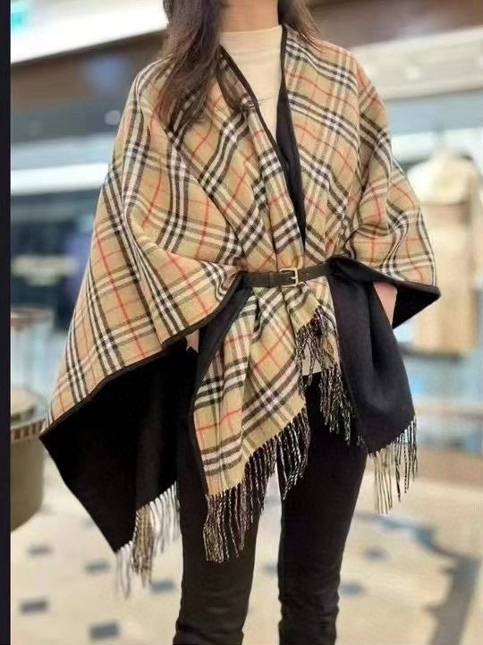 Burberry Reversible Plaid Fringed Poncho Wrap product image 2, provided for visual reference and product detail review