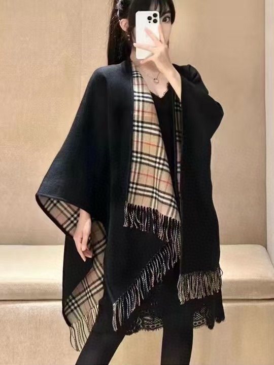 Burberry Reversible Plaid Fringed Poncho Wrap product image 4, provided for visual reference and product detail review