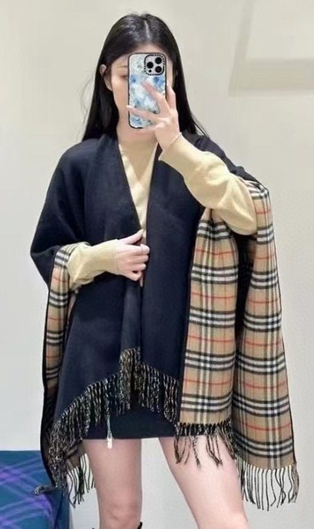 Burberry Reversible Plaid Fringed Poncho Wrap product image 3, provided for visual reference and product detail review