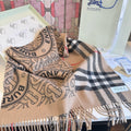 Burberry Beige & Black Patterned Fringe Scarf product image 1, provided for visual reference and product detail review