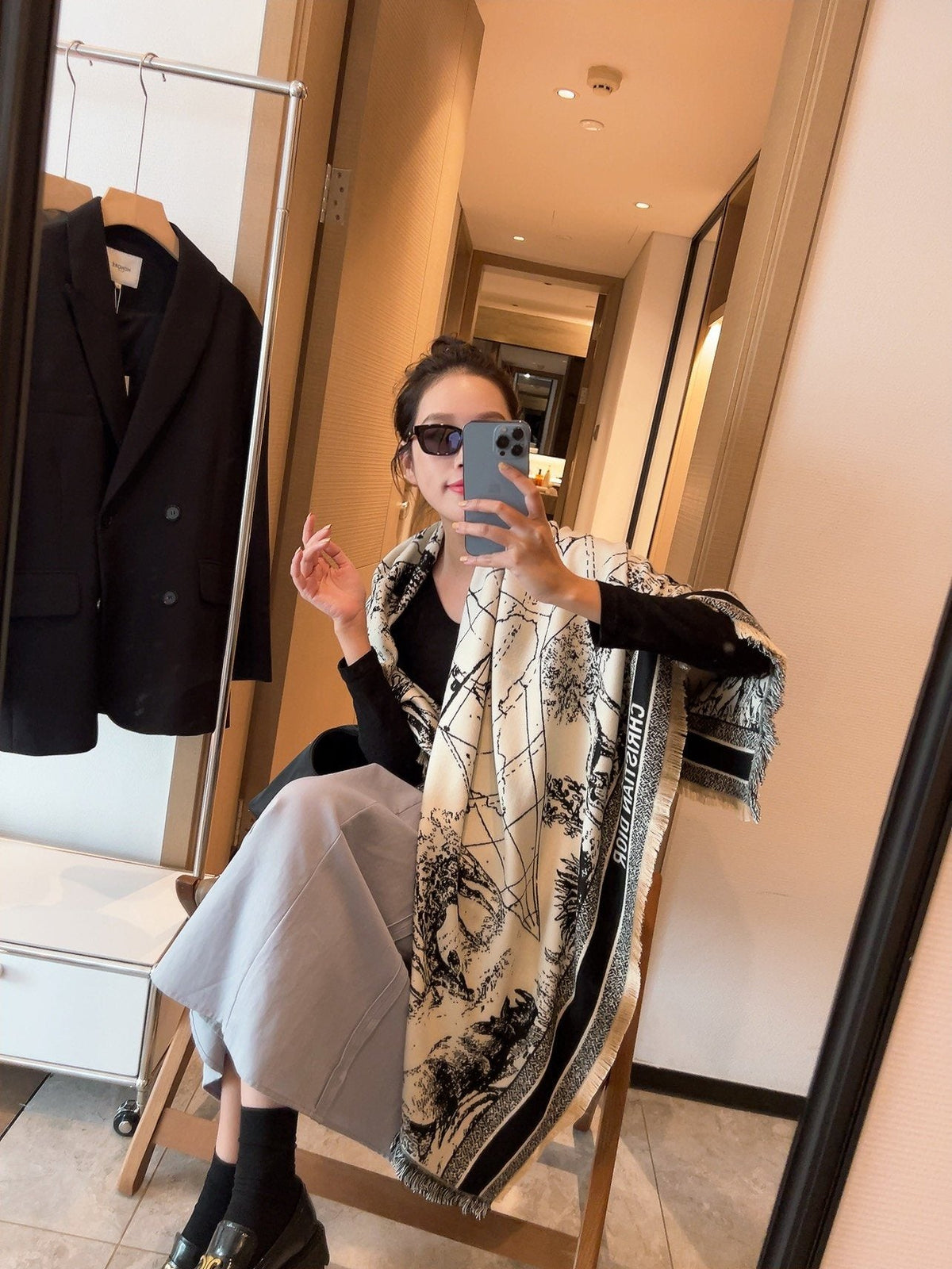 Dior Ivory and Black Toile Shawl product image 3, provided for visual reference and product detail review