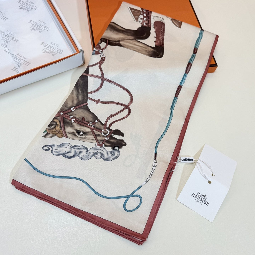 Hermès Cream Equestrian Silk Square Scarf product image 6, provided for visual reference and product detail review