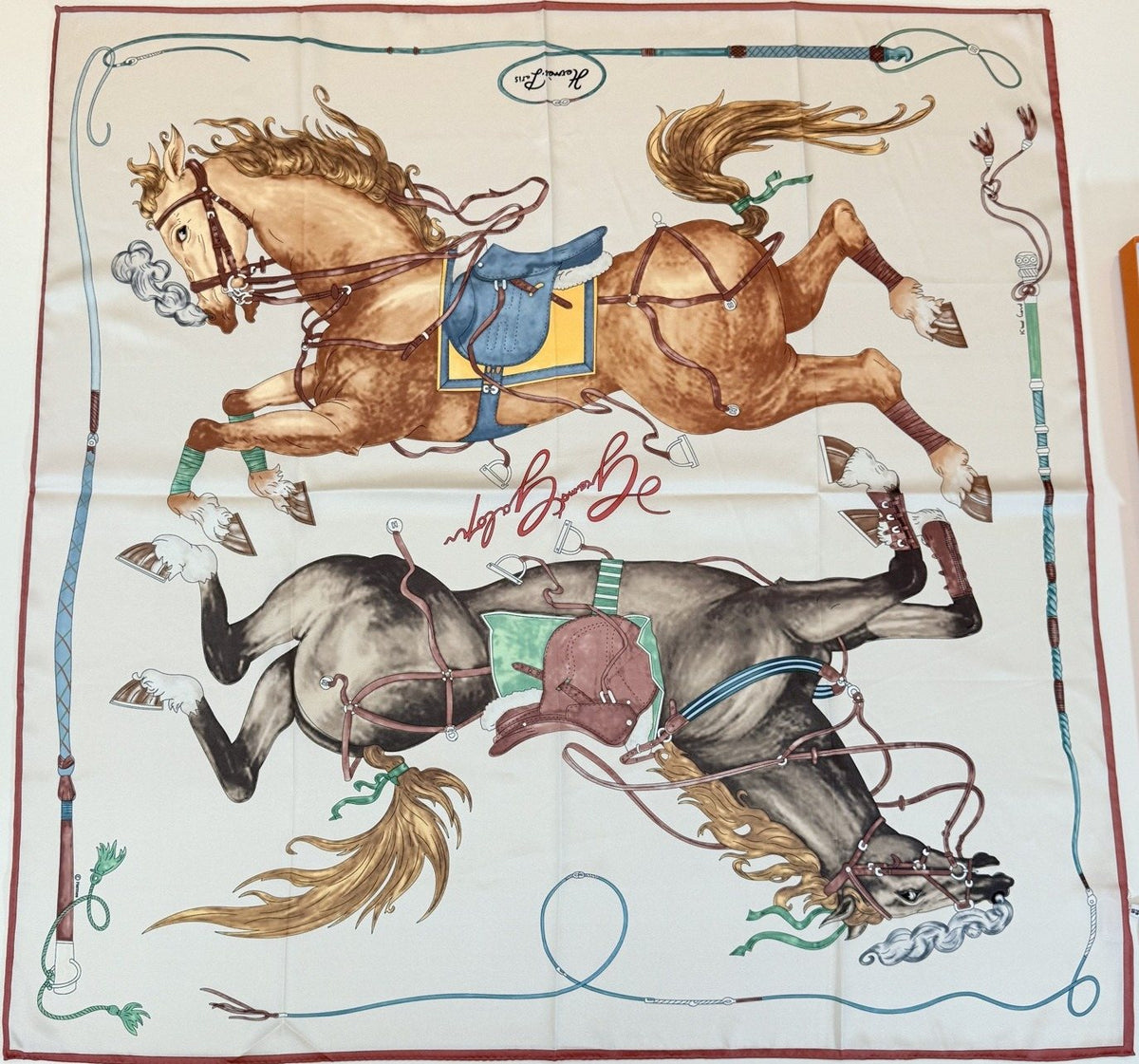 Hermès Cream Equestrian Silk Square Scarf product image 1, provided for visual reference and product detail review
