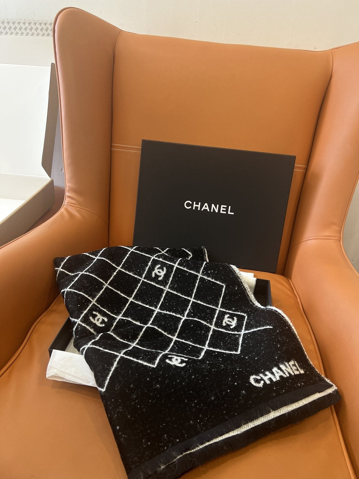 Chanel Black & Ivory Grid Shawl product image 4, provided for visual reference and product detail review