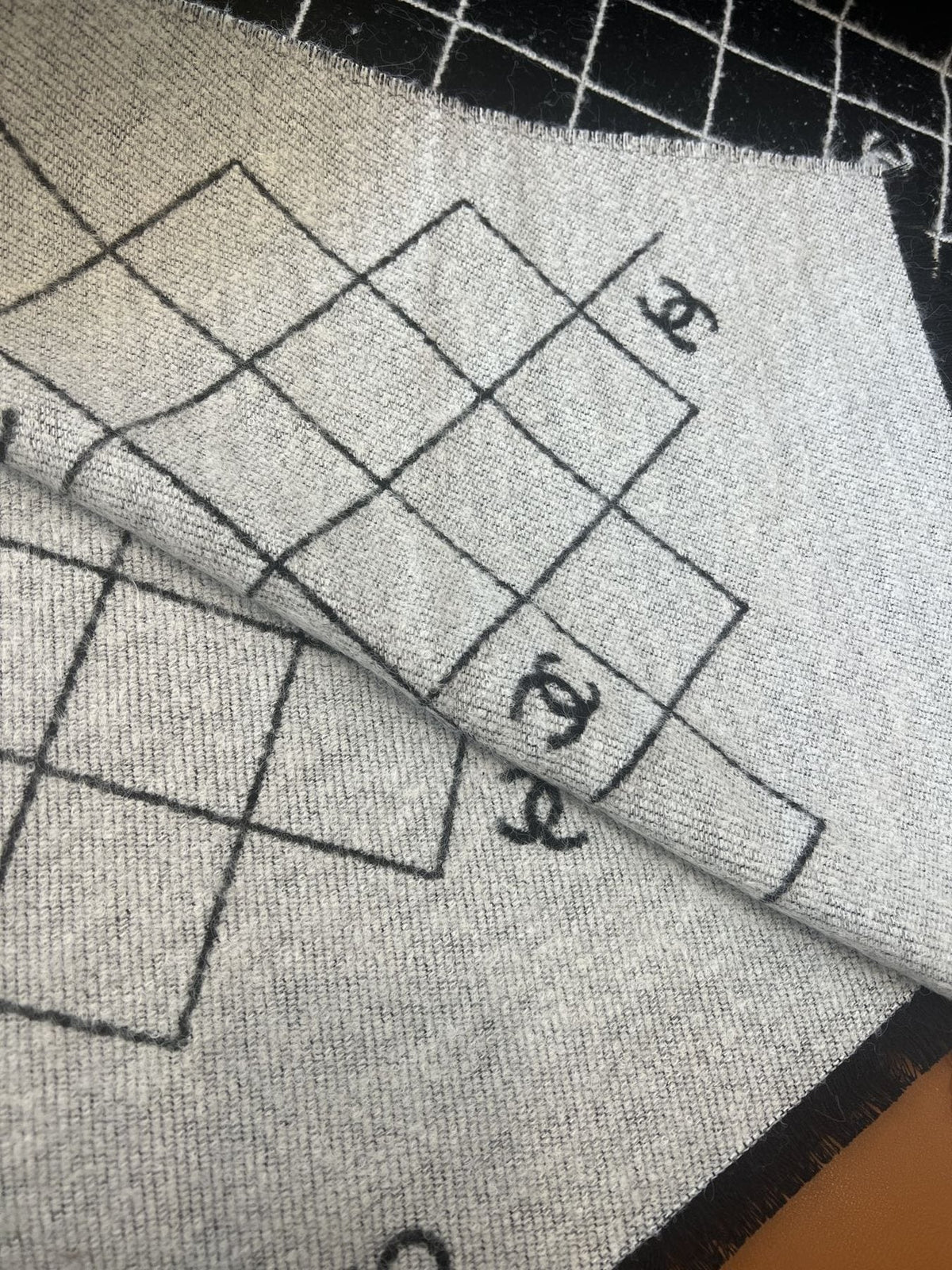 Chanel Black and Ivory Grid Shawl Scarf product image 8, provided for visual reference and product detail review