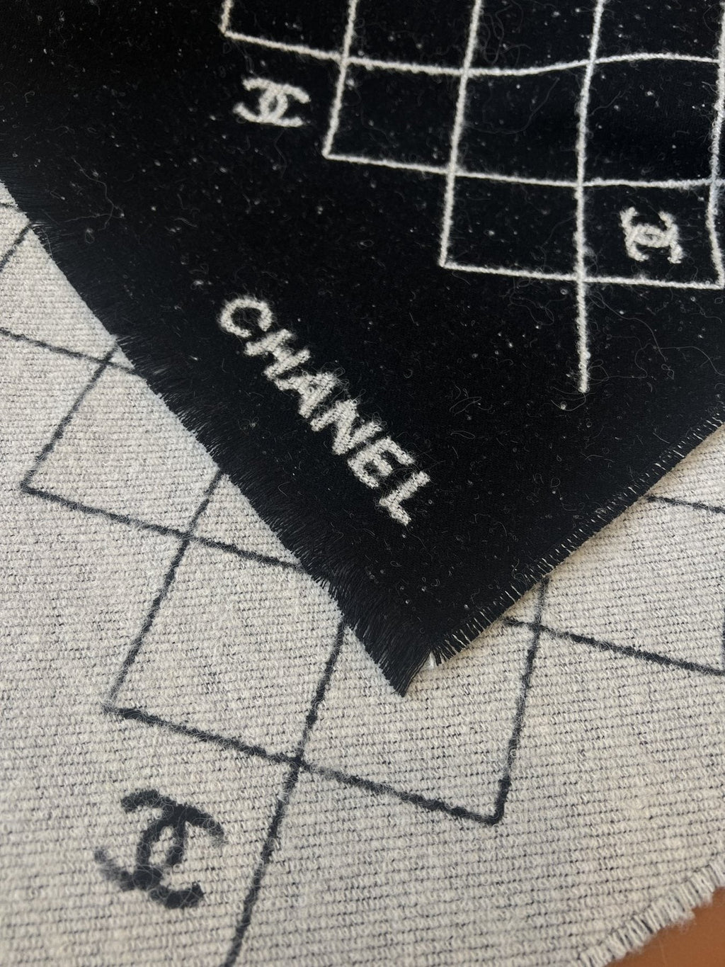 Chanel Black & Ivory Grid Shawl product image 8, provided for visual reference and product detail review