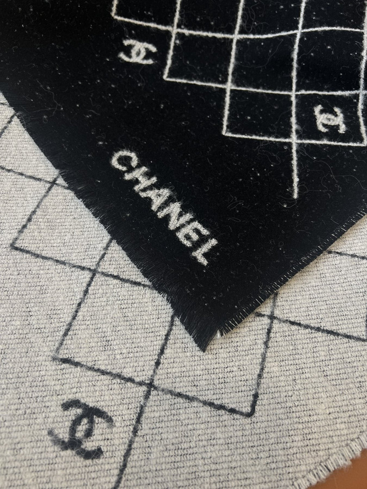 Chanel Black & Ivory Grid Shawl product image 8, provided for visual reference and product detail review