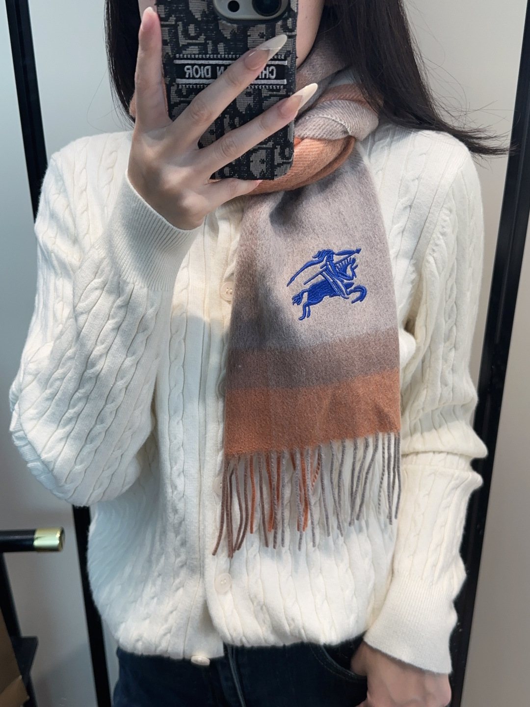 Burberry Taupe Plaid Fringed Scarf product image 2, provided for visual reference and product detail review