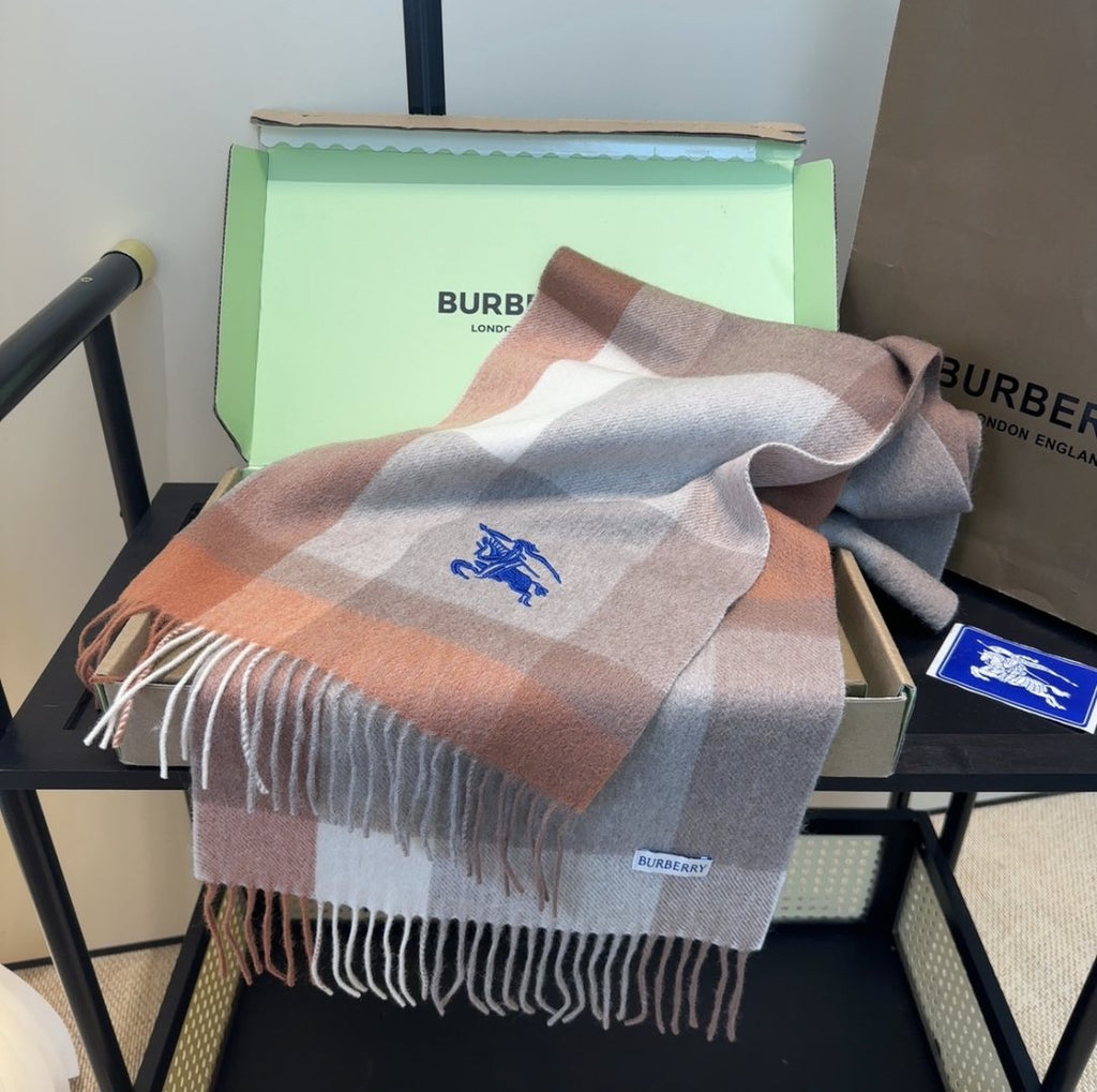 Burberry Taupe Plaid Fringed Scarf product image 6, provided for visual reference and product detail review