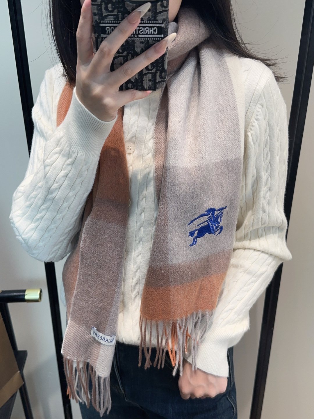 Burberry Taupe Plaid Fringed Scarf product image 3, provided for visual reference and product detail review