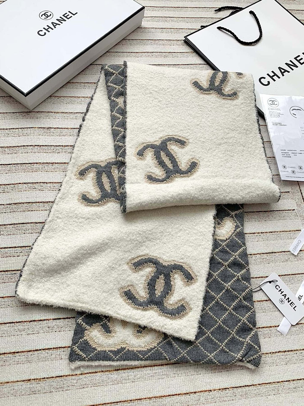 Chanel Diamond-Pattern Logo Scarf product image 6, provided for visual reference and product detail review