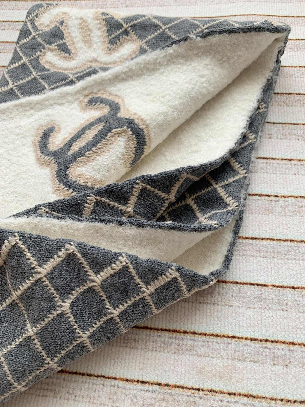 Chanel Gray & Ivory Diamond-Pattern Scarf product image 8, provided for visual reference and product detail review