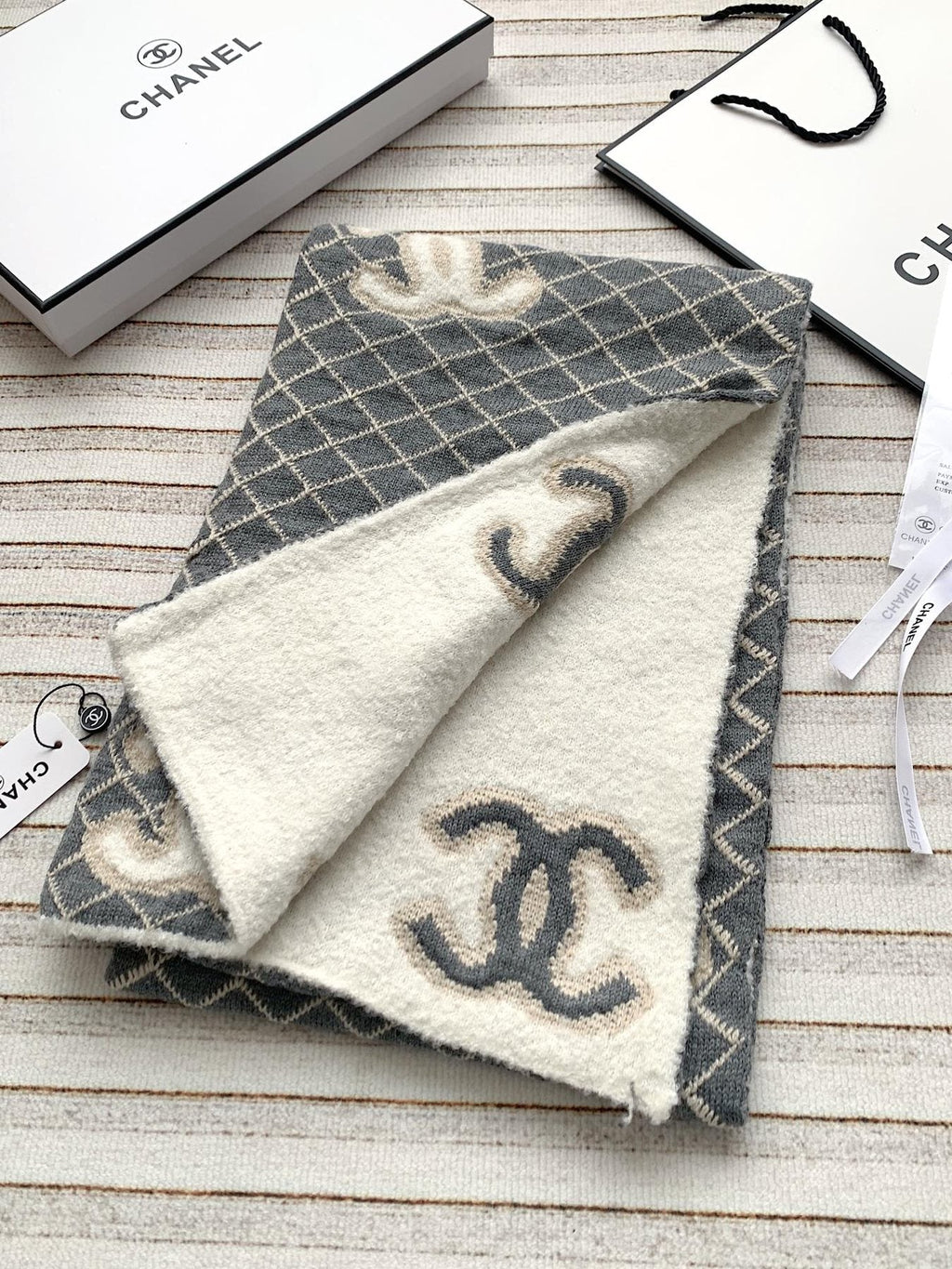 Chanel Diamond-Pattern Logo Scarf product image 4, provided for visual reference and product detail review