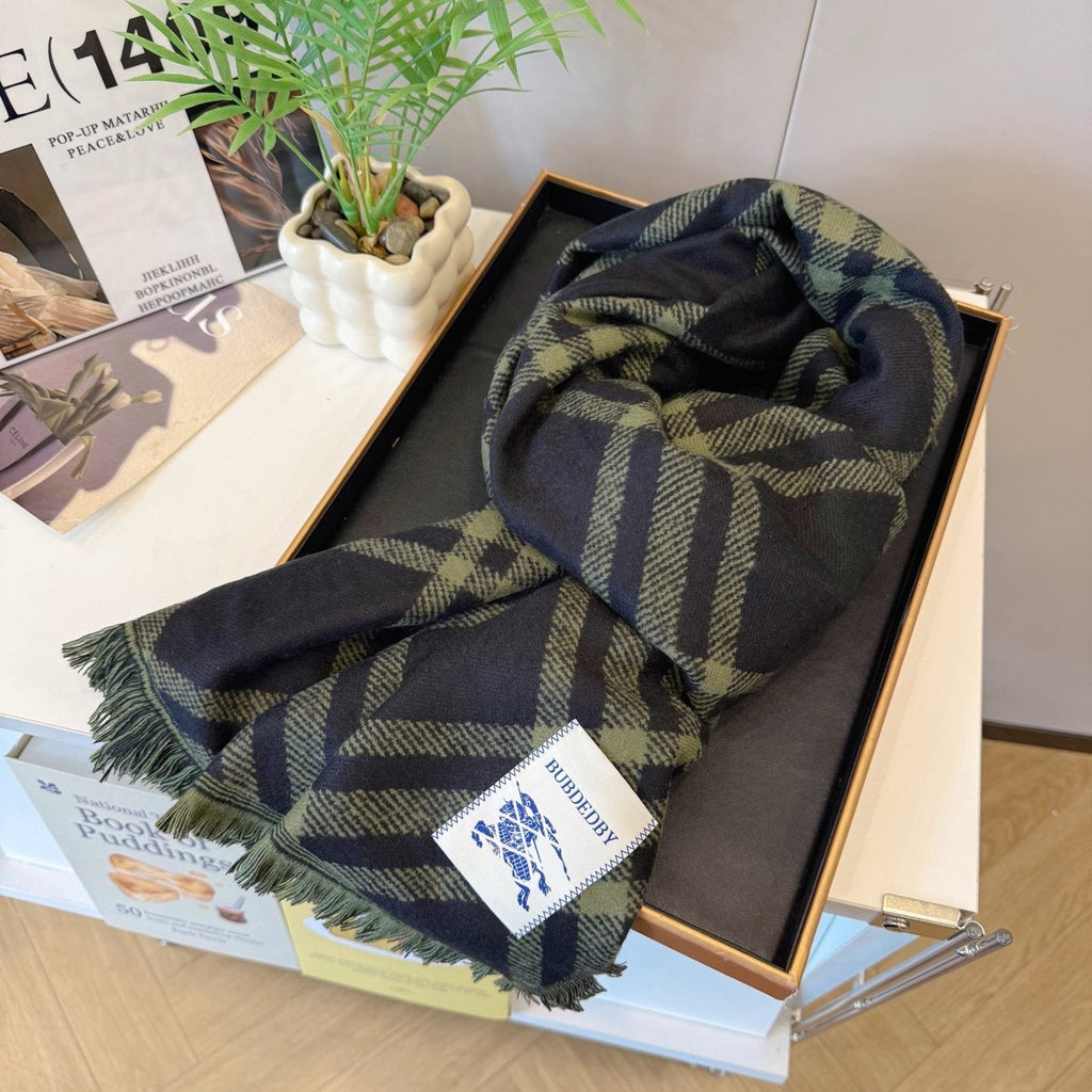Burberry Black and Olive Green Plaid Scarf product image 7, provided for visual reference and product detail review