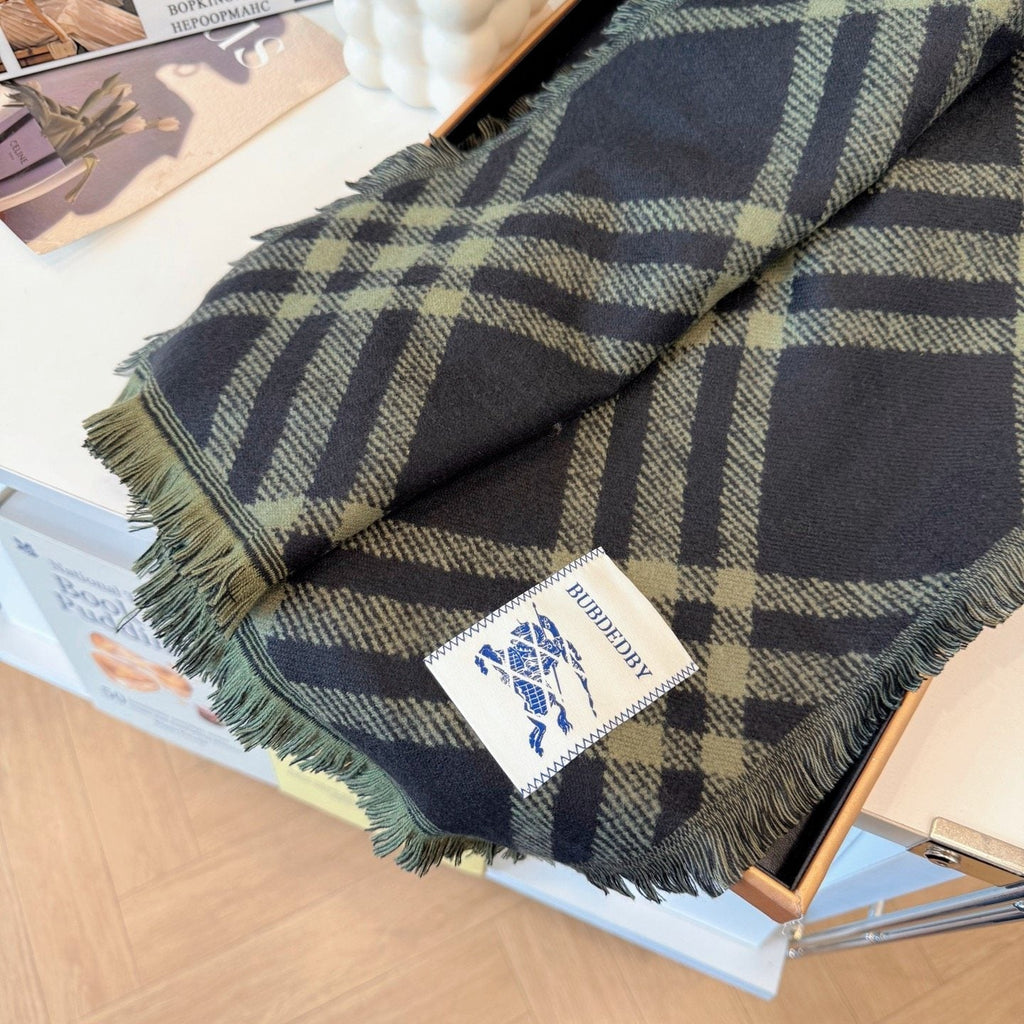 Burberry Black and Olive Green Plaid Scarf product image 8, provided for visual reference and product detail review