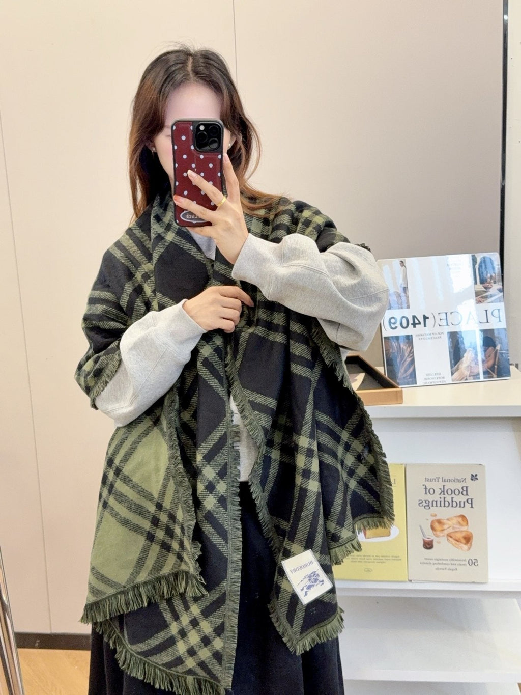 Burberry Black and Olive Plaid Scarf - 200 x 65 cm product image 9, provided for visual reference and product detail review