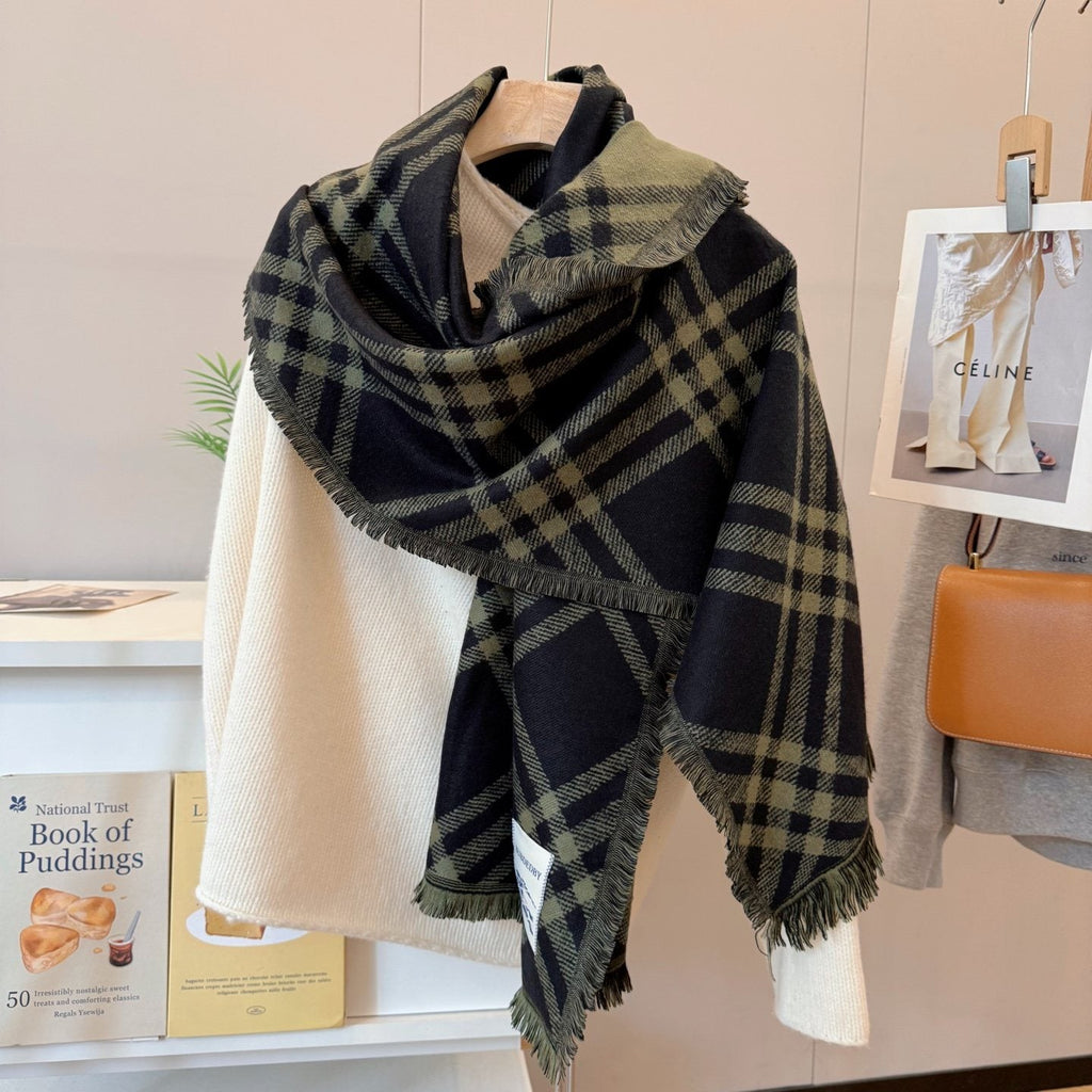 Burberry Black and Olive Plaid Scarf - 200 x 65 cm product image 4, provided for visual reference and product detail review