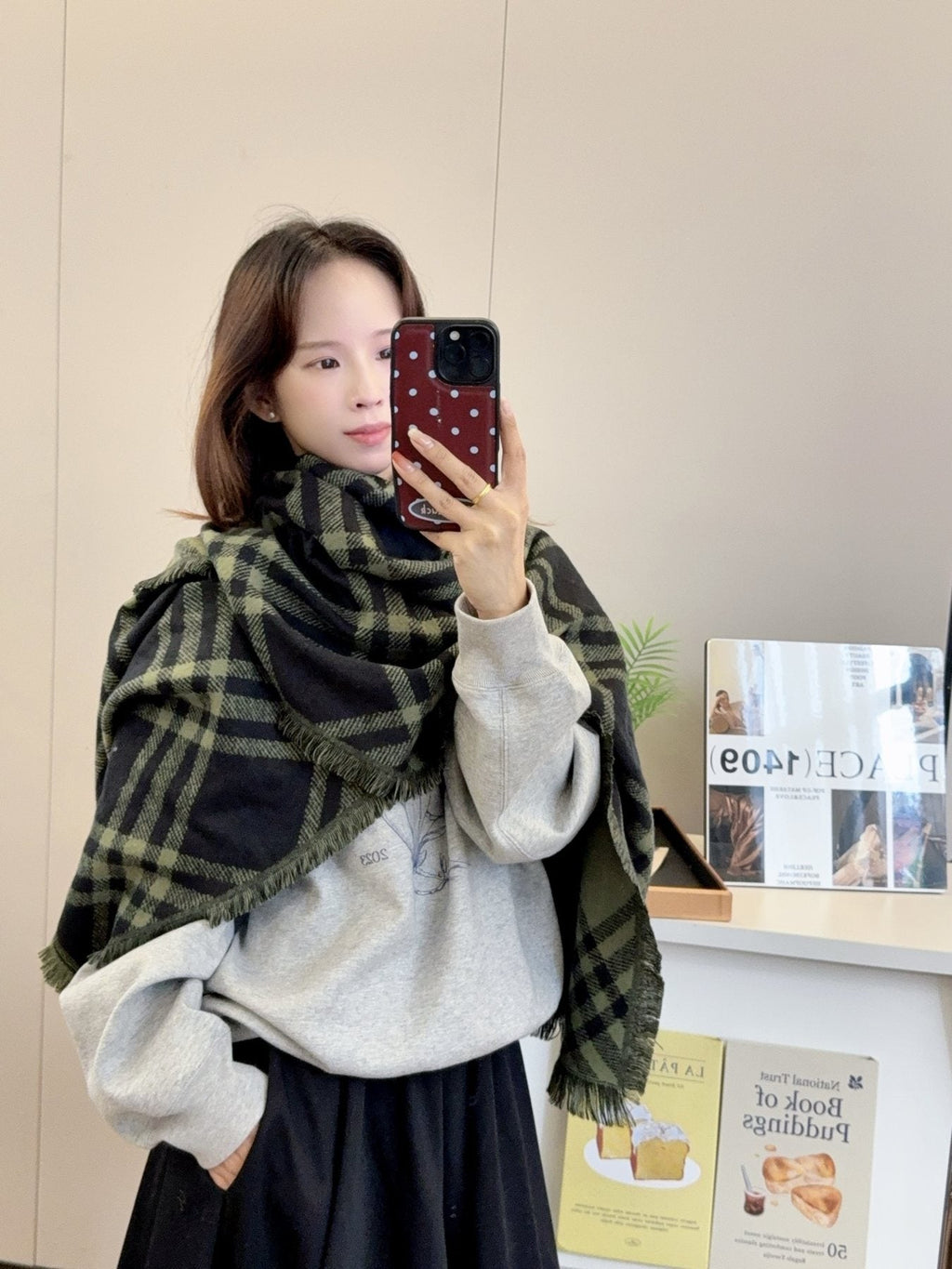 Burberry Black and Olive Plaid Scarf - 200 x 65 cm product image 7, provided for visual reference and product detail review