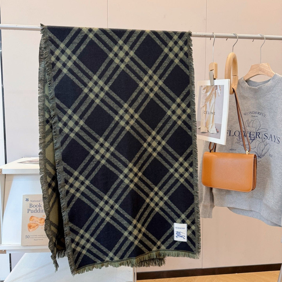 Burberry Black and Olive Green Plaid Scarf product image 1, provided for visual reference and product detail review