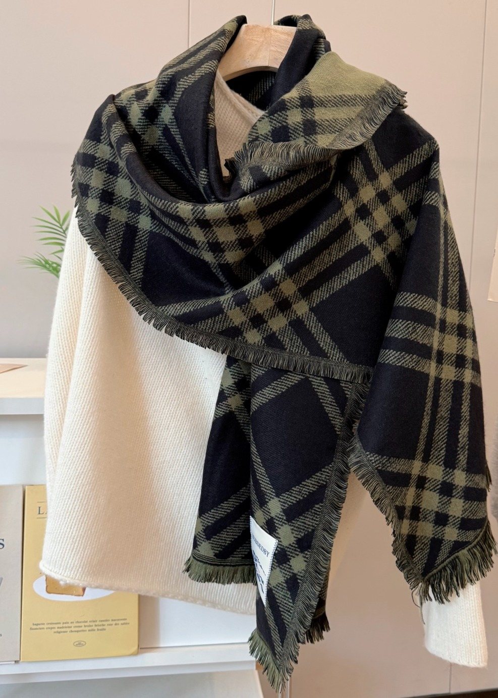 Burberry Black and Olive Plaid Scarf - 200 x 65 cm product image 1, provided for visual reference and product detail review