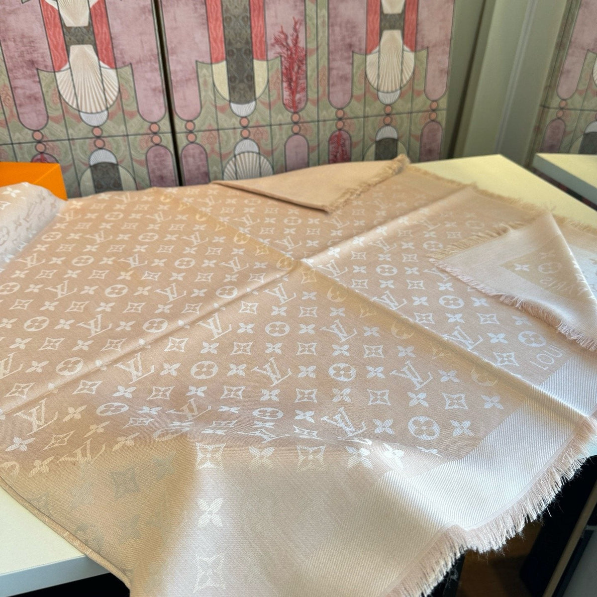 Louis Vuitton Blush Pink Fringed Scarf product image 3, provided for visual reference and product detail review