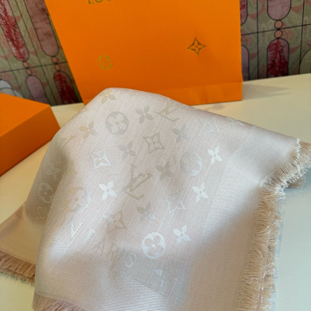 Louis Vuitton Blush Pink Fringed Scarf product image 7, provided for visual reference and product detail review