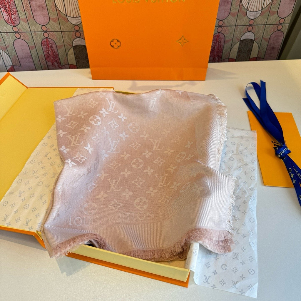 Louis Vuitton Blush Pink Fringed Scarf product image 5, provided for visual reference and product detail review