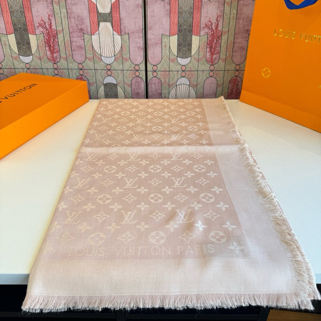 Louis Vuitton Blush Pink Fringed Scarf product image 1, provided for visual reference and product detail review