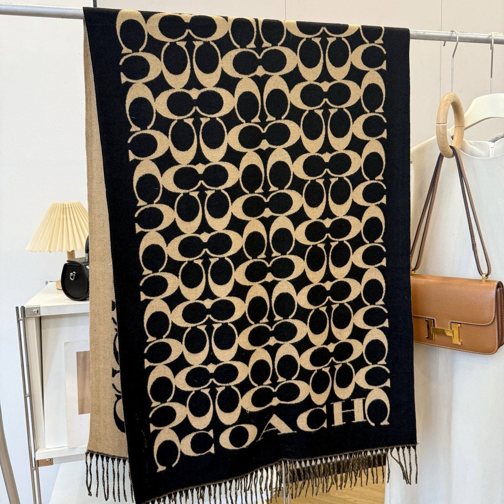 Coach Patterned Fringed Scarf product image 1, provided for visual reference and product detail review
