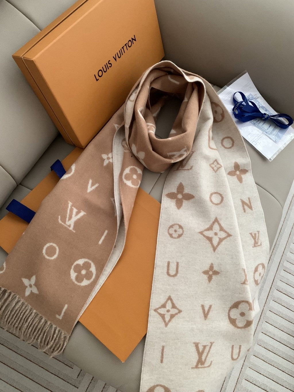 Louis Vuitton Beige Ivory Fringed Scarf product image 4, provided for visual reference and product detail review