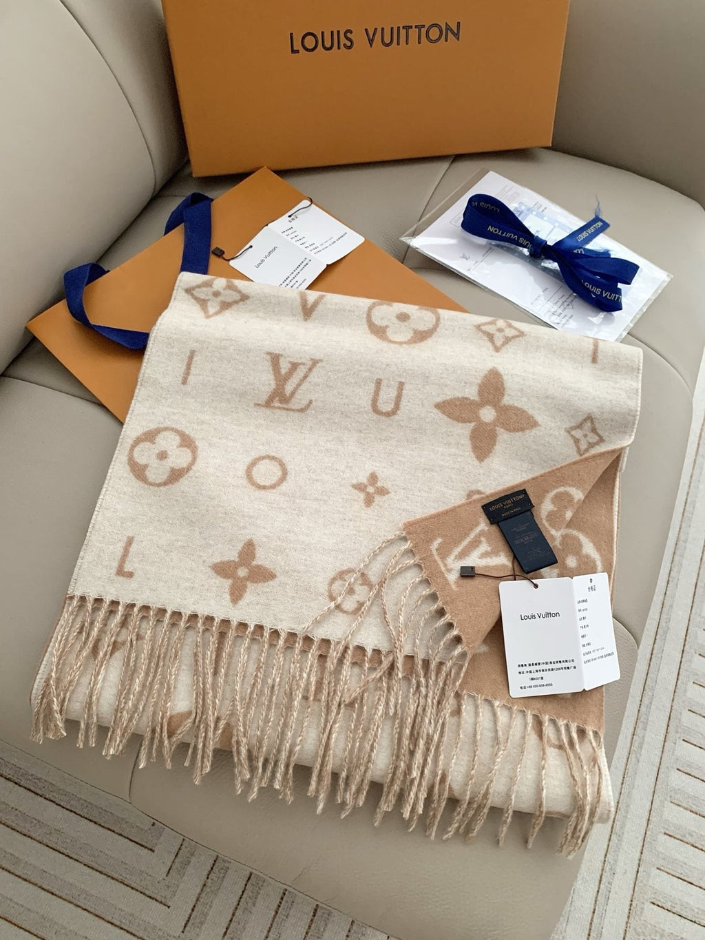 Louis Vuitton Beige Ivory Fringed Scarf product image 5, provided for visual reference and product detail review