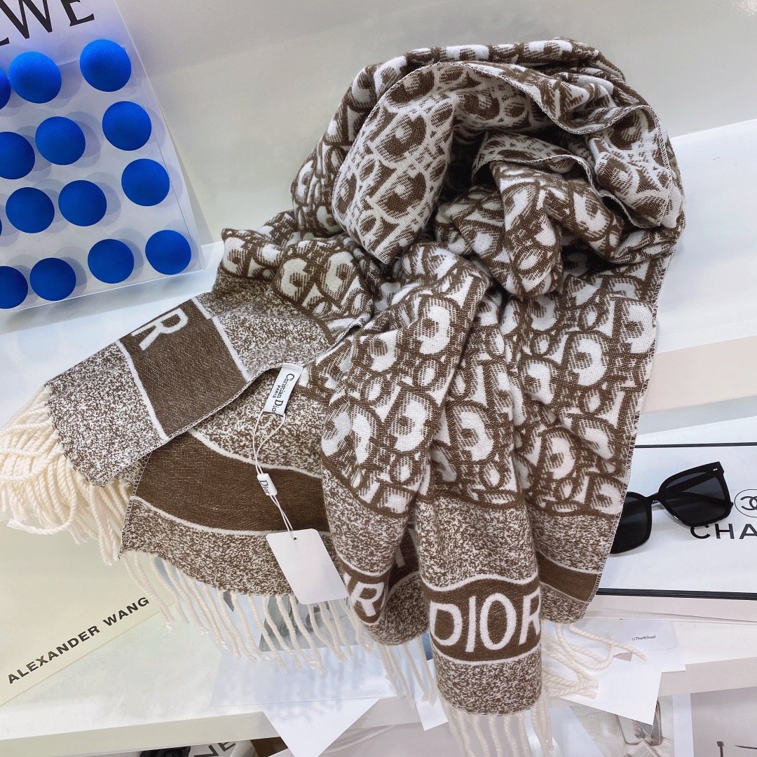 Dior Brown & Ivory Fringed Scarf product image 7, provided for visual reference and product detail review
