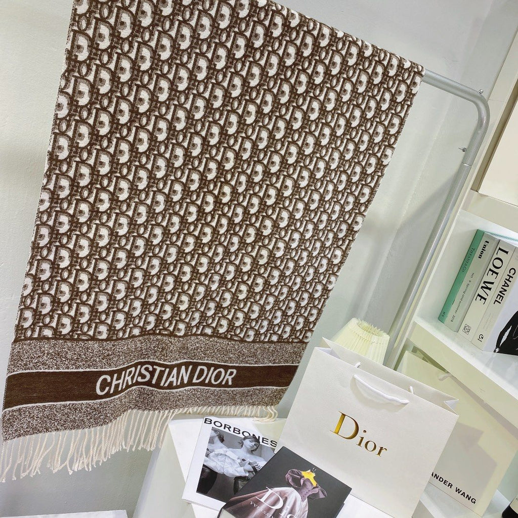Dior Brown & Ivory Fringed Scarf product image 1, provided for visual reference and product detail review
