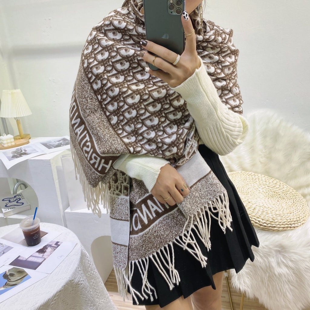 Dior Brown & Ivory Fringed Scarf product image 6, provided for visual reference and product detail review
