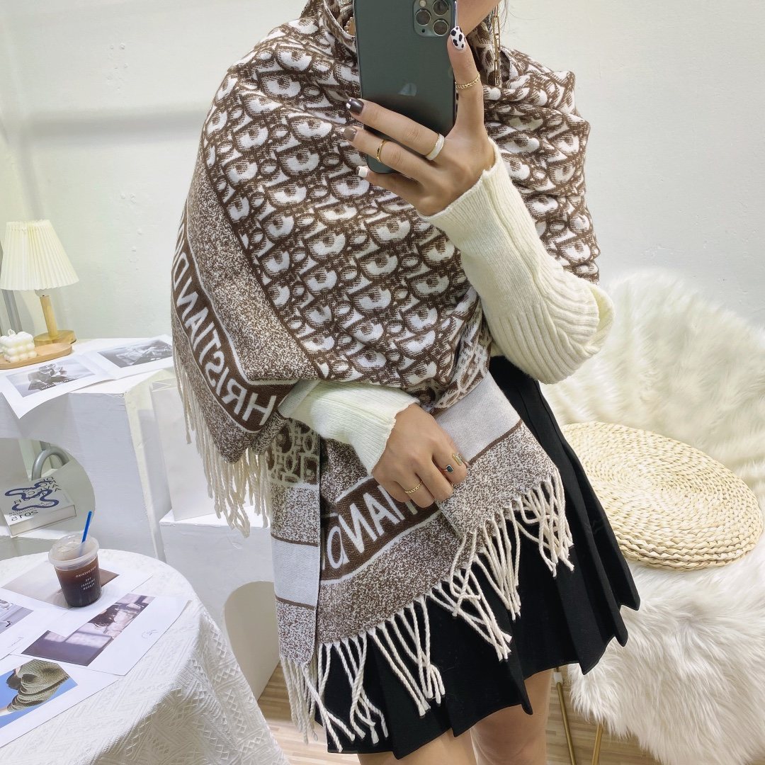 Dior Brown & Ivory Fringed Scarf product image 6, provided for visual reference and product detail review