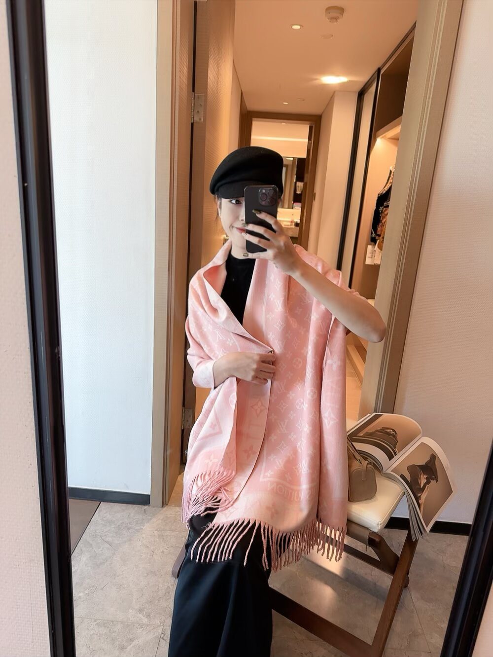 Louis Vuitton Monogram Wool Scarf with Logo Border product image 5, provided for visual reference and product detail review