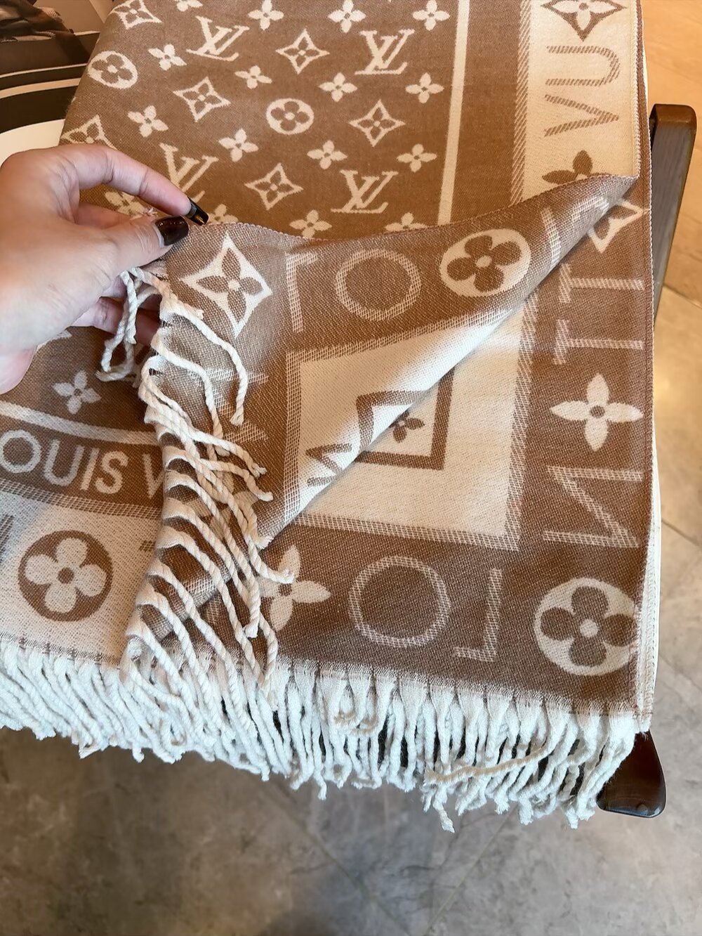 Louis Vuitton Wool Monogram Scarf with Framed Border product image 7, provided for visual reference and product detail review