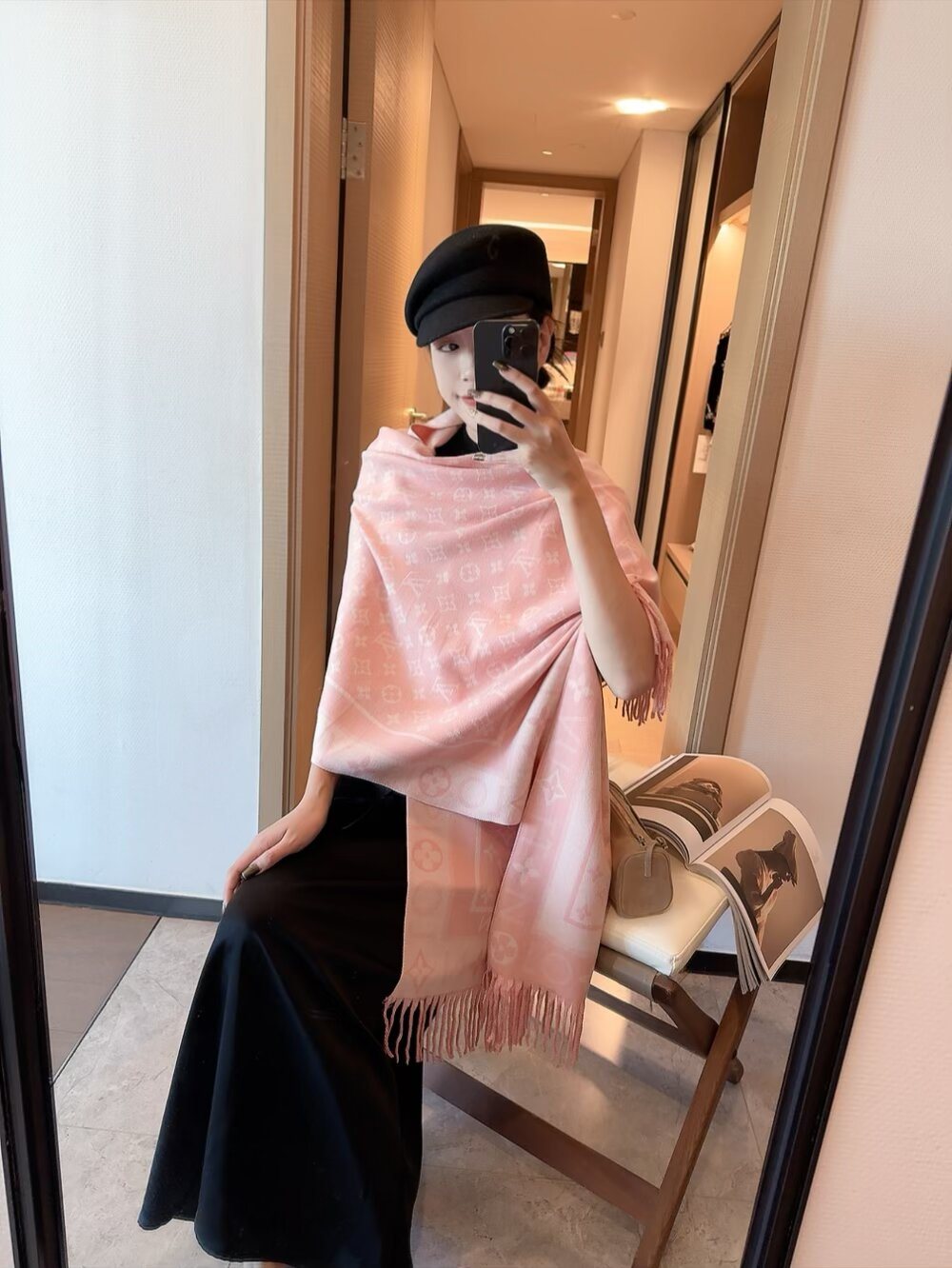 Louis Vuitton Monogram Wool Scarf with Logo Border product image 3, provided for visual reference and product detail review