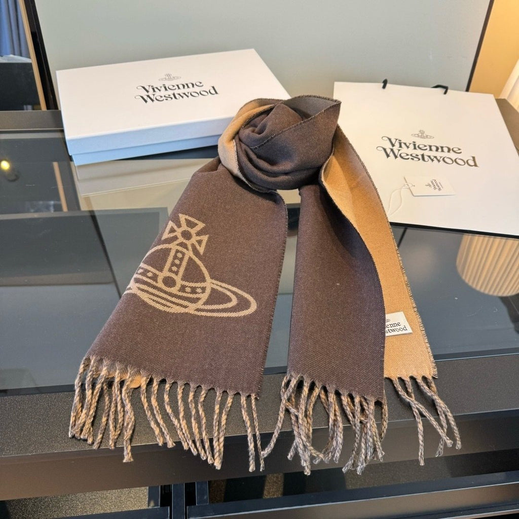 Vivienne Westwood Brown and Tan Orb Jacquard Scarf product image 4, provided for visual reference and product detail review