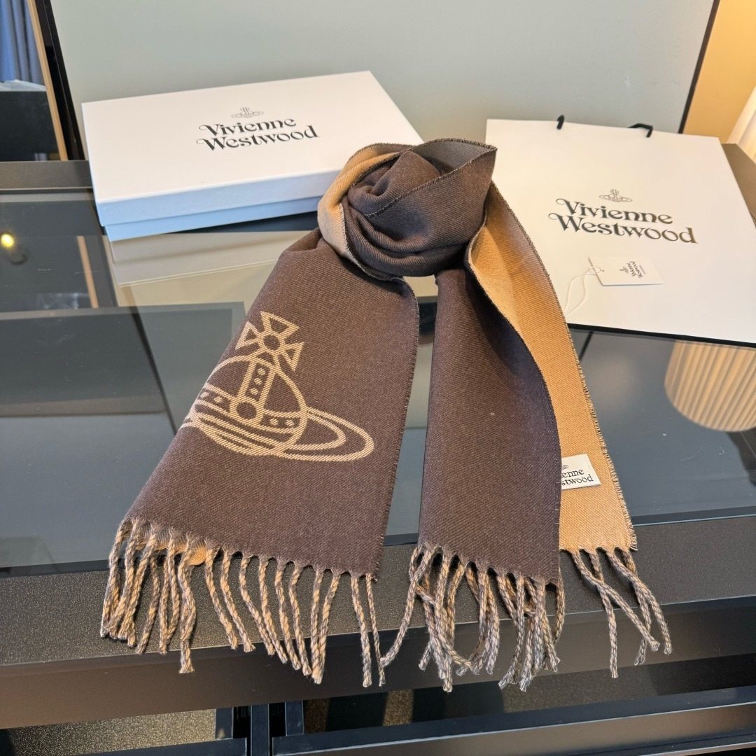 Vivienne Westwood Brown and Tan Orb Jacquard Scarf product image 4, provided for visual reference and product detail review